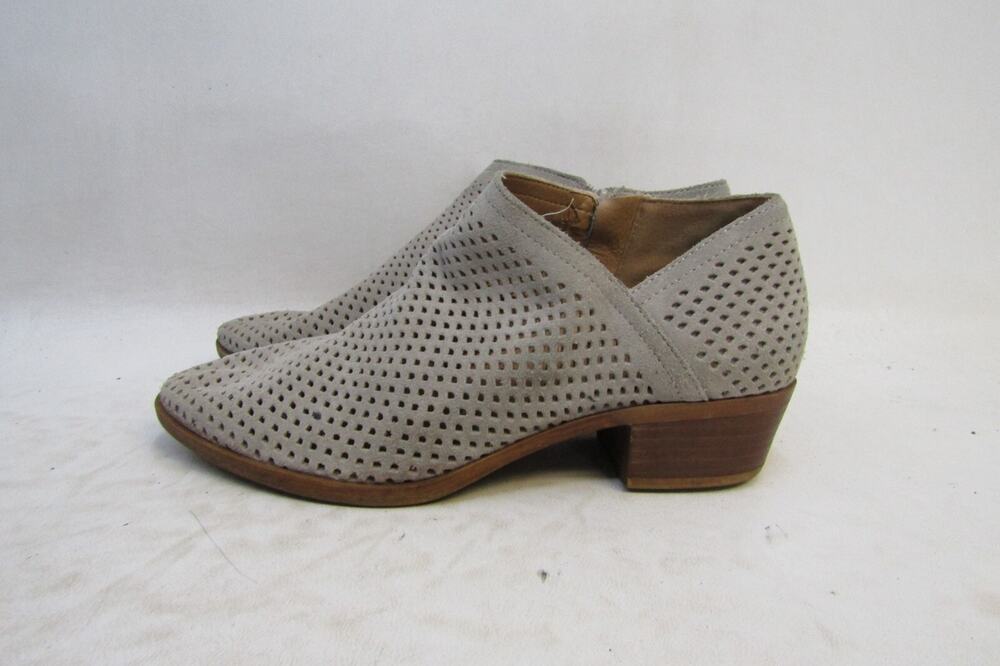 Lucky Brand Womens Size 7.5 M Gray Leather Zip Perforated Ankle Boots Bootie